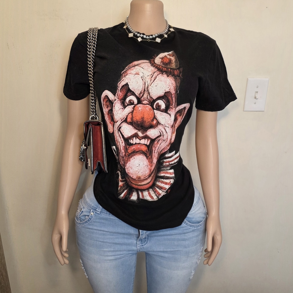 Spencer's Black T-Shirt with Clown Graphic